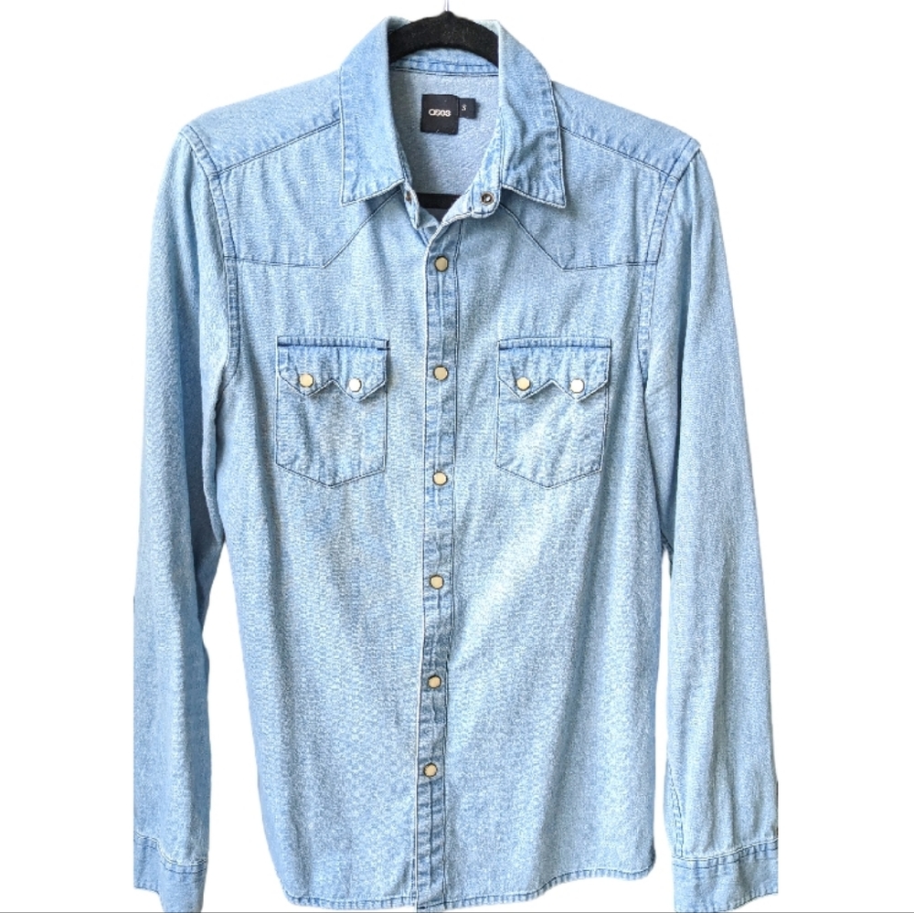 Asos western slim fit stretch denim shirt Small